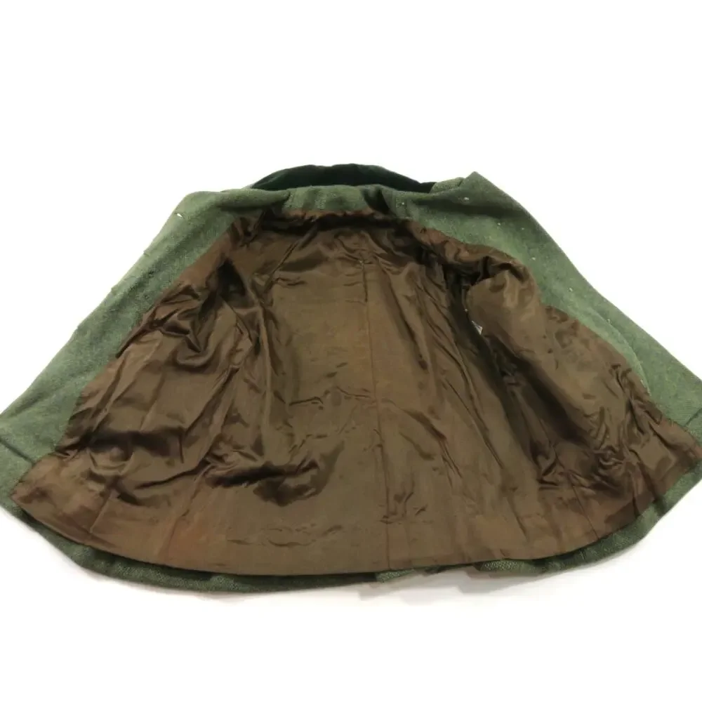 Wool Coat Green Tweed Kids Youth Sized Covered Buttons 1960s